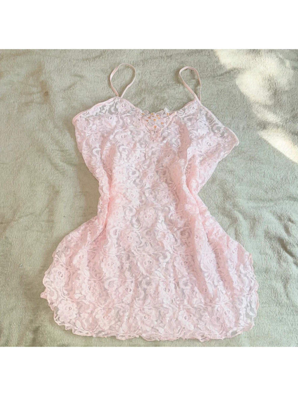 Coquette Baby Pink 2000’s Cottagecore Lace Dress with floral detail